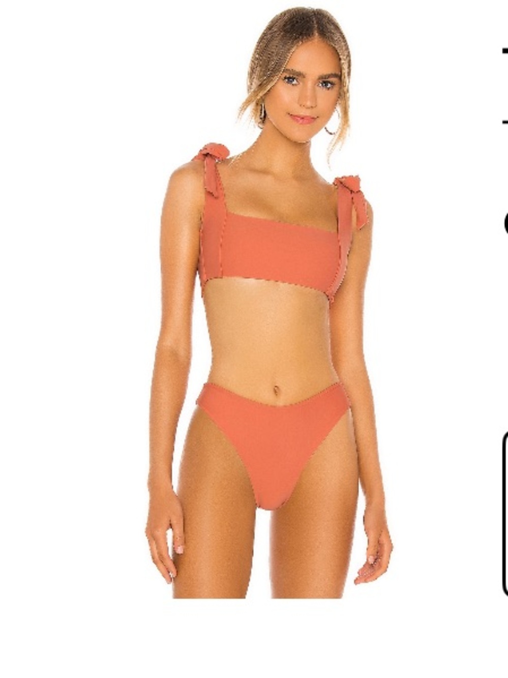 Tularosa Coral Pink Square-Neck Bow Tie-Shoulder Bikini Top Small Revolve